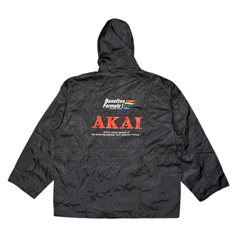 Vintage 90s AKAI Benetton Formula 1 Racing Black Coach Windbreaker Jacket Mens M